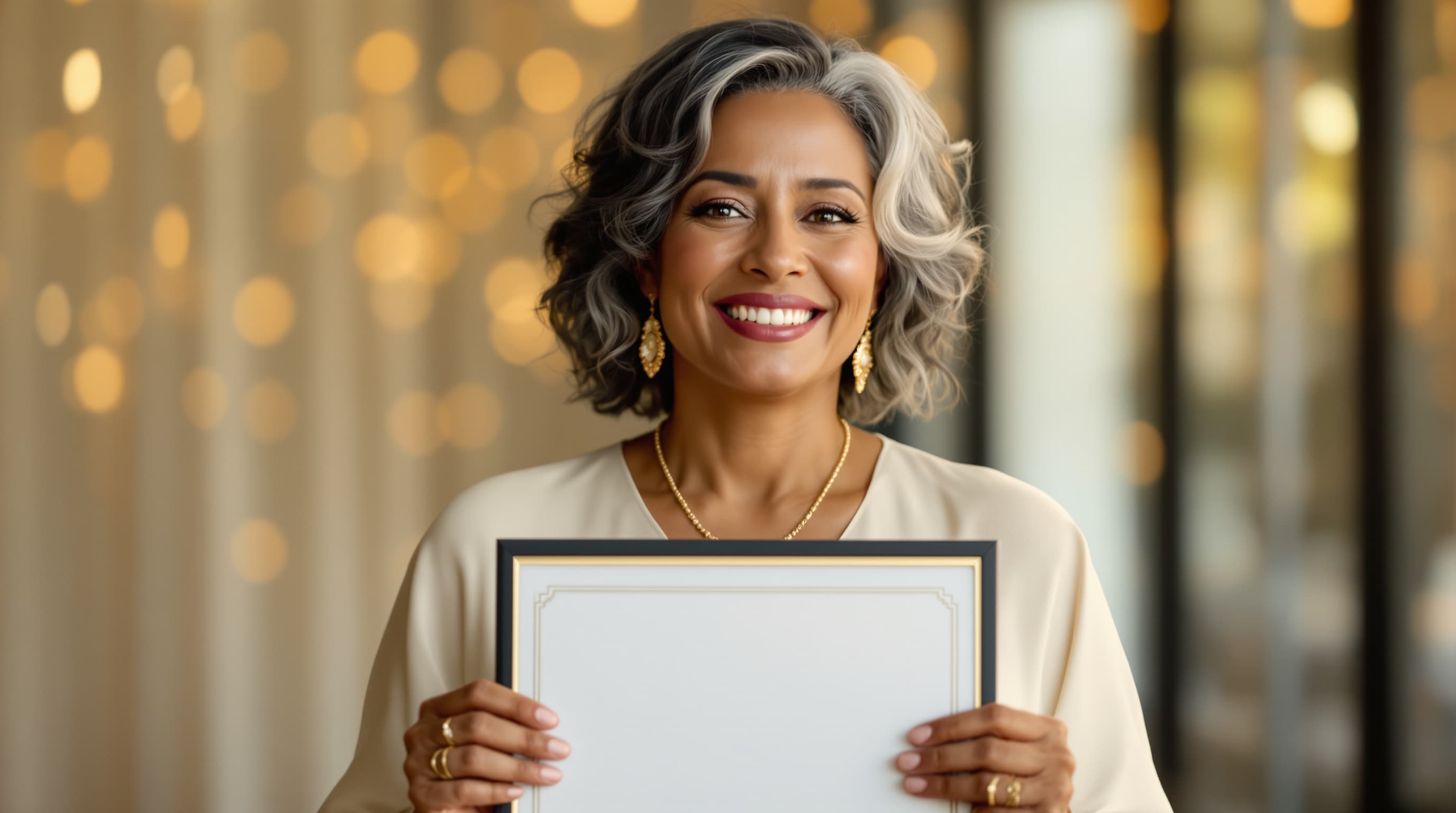Maestra de Reiki orgullosa recibiendo su certificación universitaria